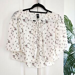 Dazy White Floral Tie-Front Blouse